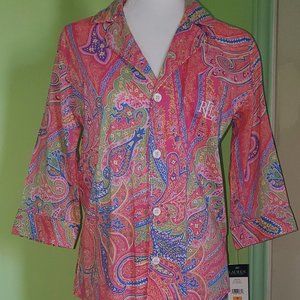 Ralph Lauren Floral Long Sleeve Notch Collar Button Front Pajama Set